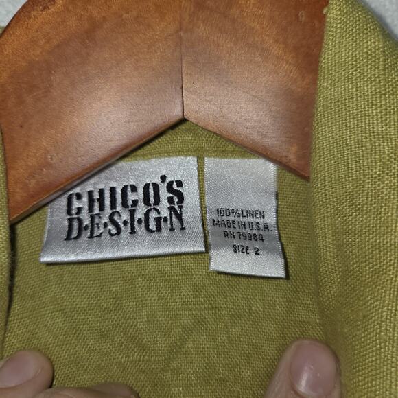 Vintage Chicos Womens Top 2 Large Linen Green Pockets Business Workwear Grandma - Picture 6 of 11